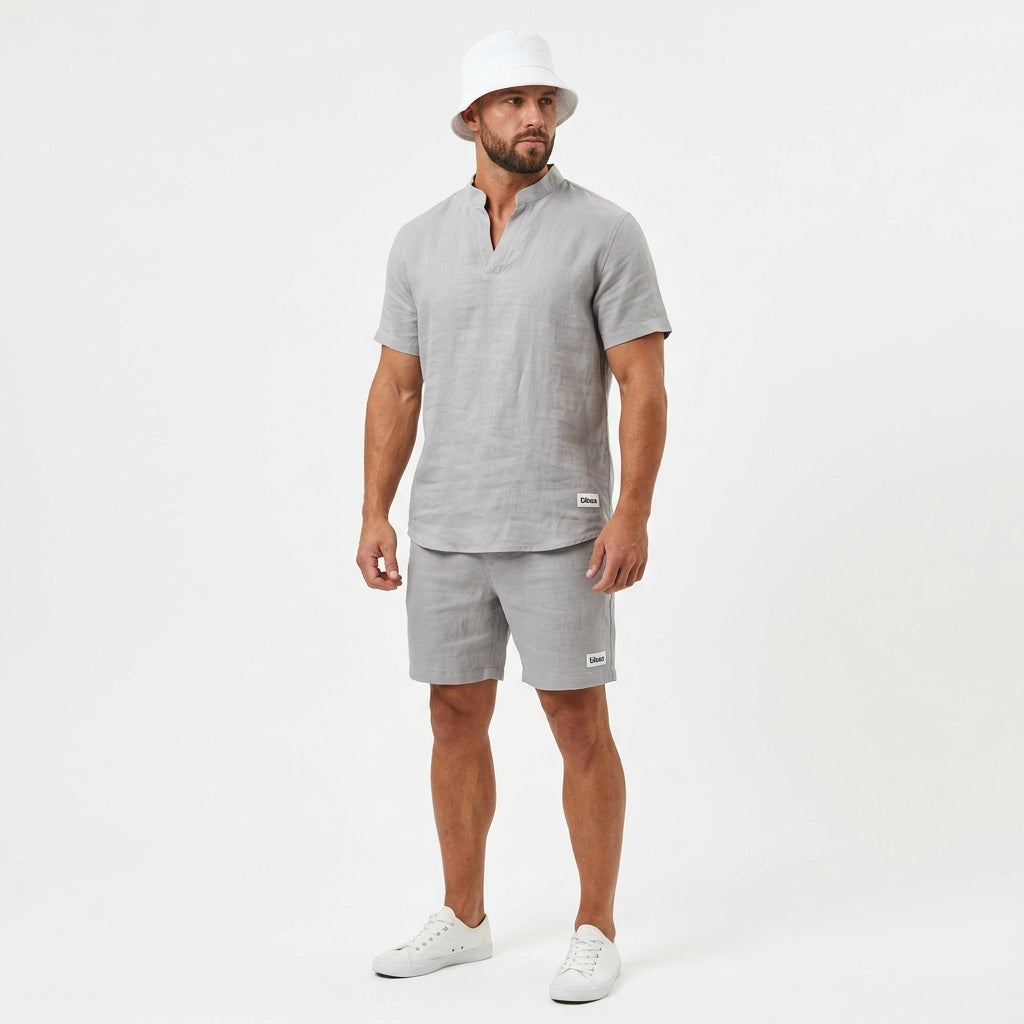 Essential linen Chinese collar T-shirt and Short