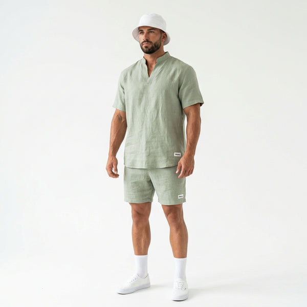 Essential linen Chinese collar T-shirt and Short