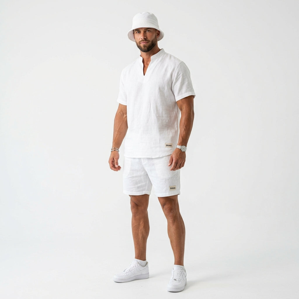 Essential linen Chinese collar T-shirt and Short