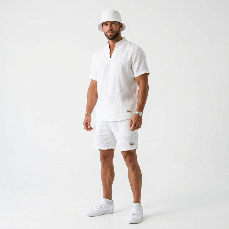 Essential linen Chinese collar T-shirt and Short