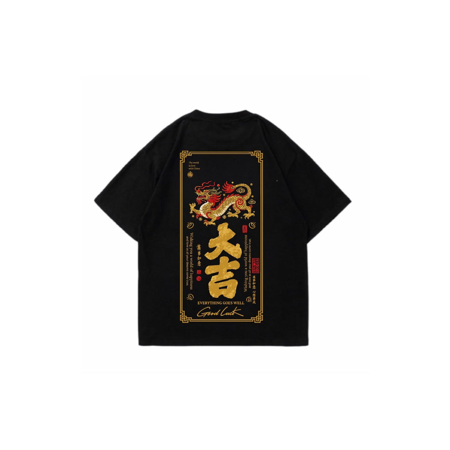 Good Luck Dragon oversize t-shirt black back