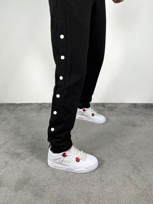 Side Button Strap Black Sweatpants (Medium)