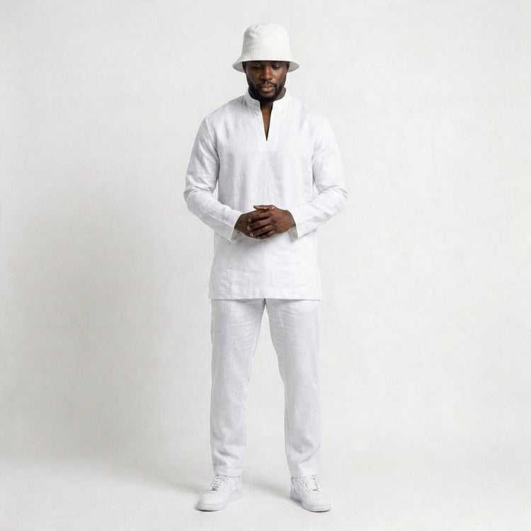 Essential linen Chinese collar T-shirt and pants