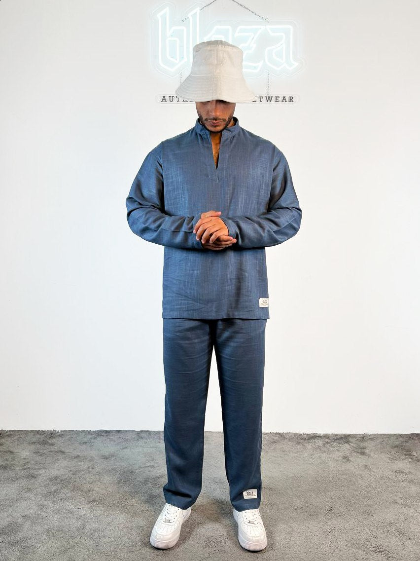 Essential linen Chinese collar T-shirt and pants