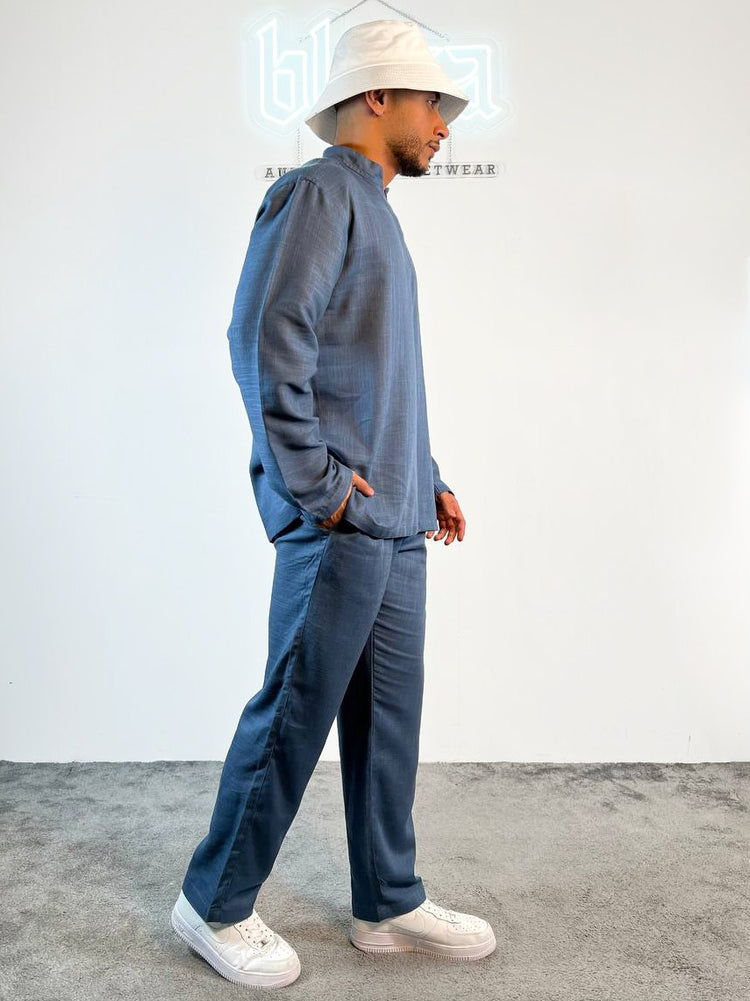 Essential linen Chinese collar T-shirt and pants