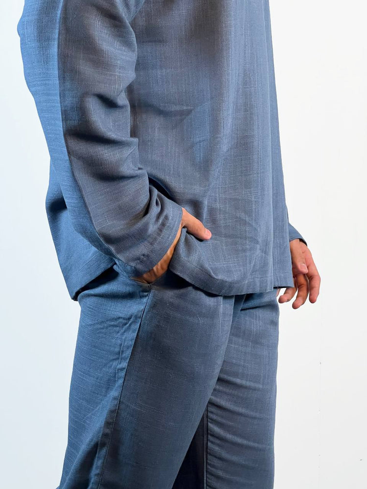 Essential linen Chinese collar T-shirt and pants