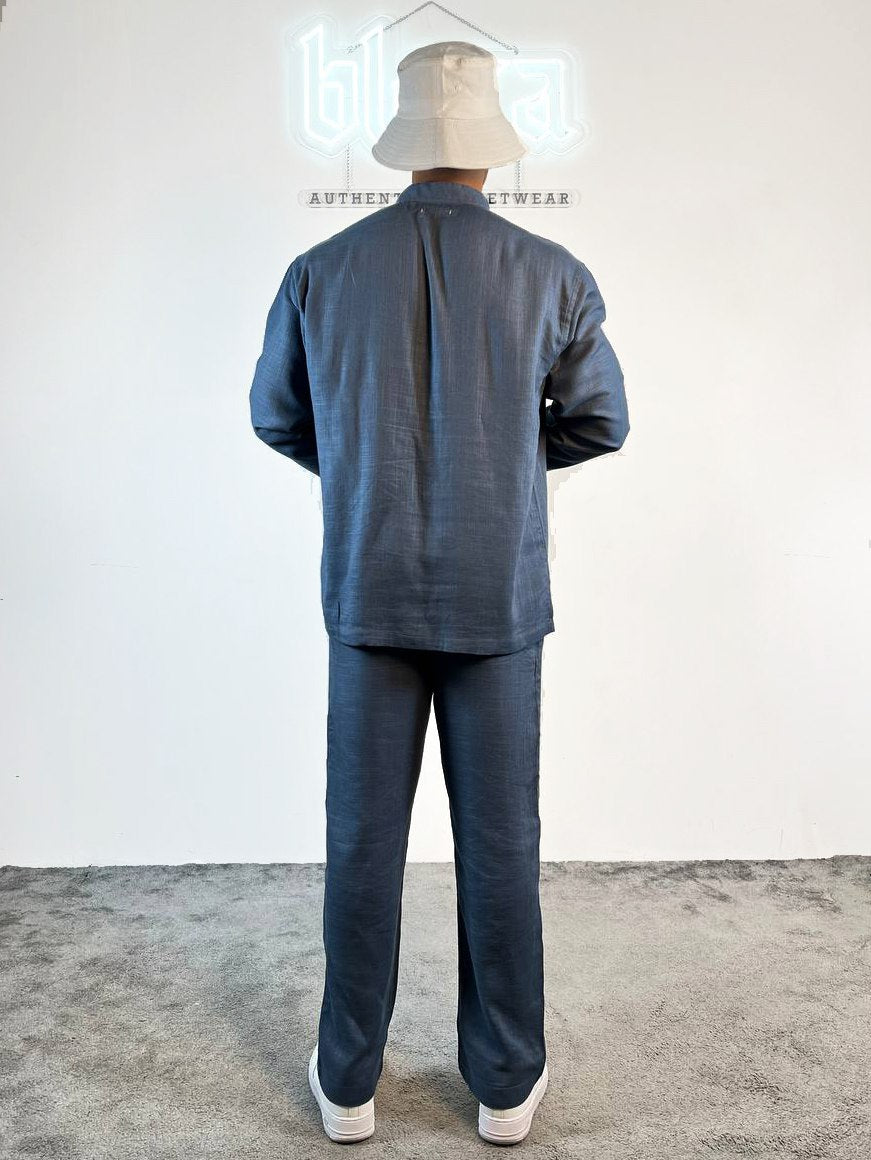 Essential linen Chinese collar T-shirt and pants