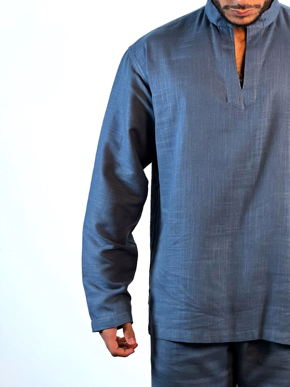 Essential linen Chinese collar T-shirt and pants