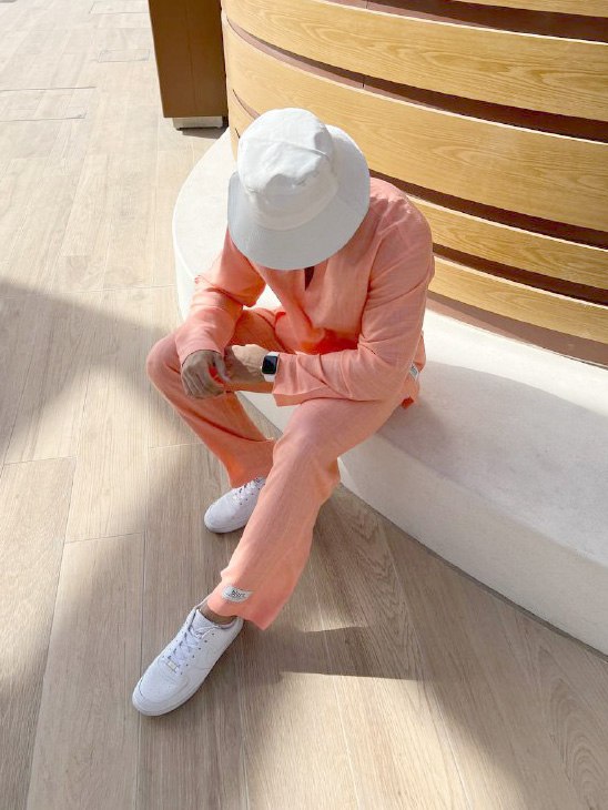 Essential linen Chinese collar T-shirt and pants
