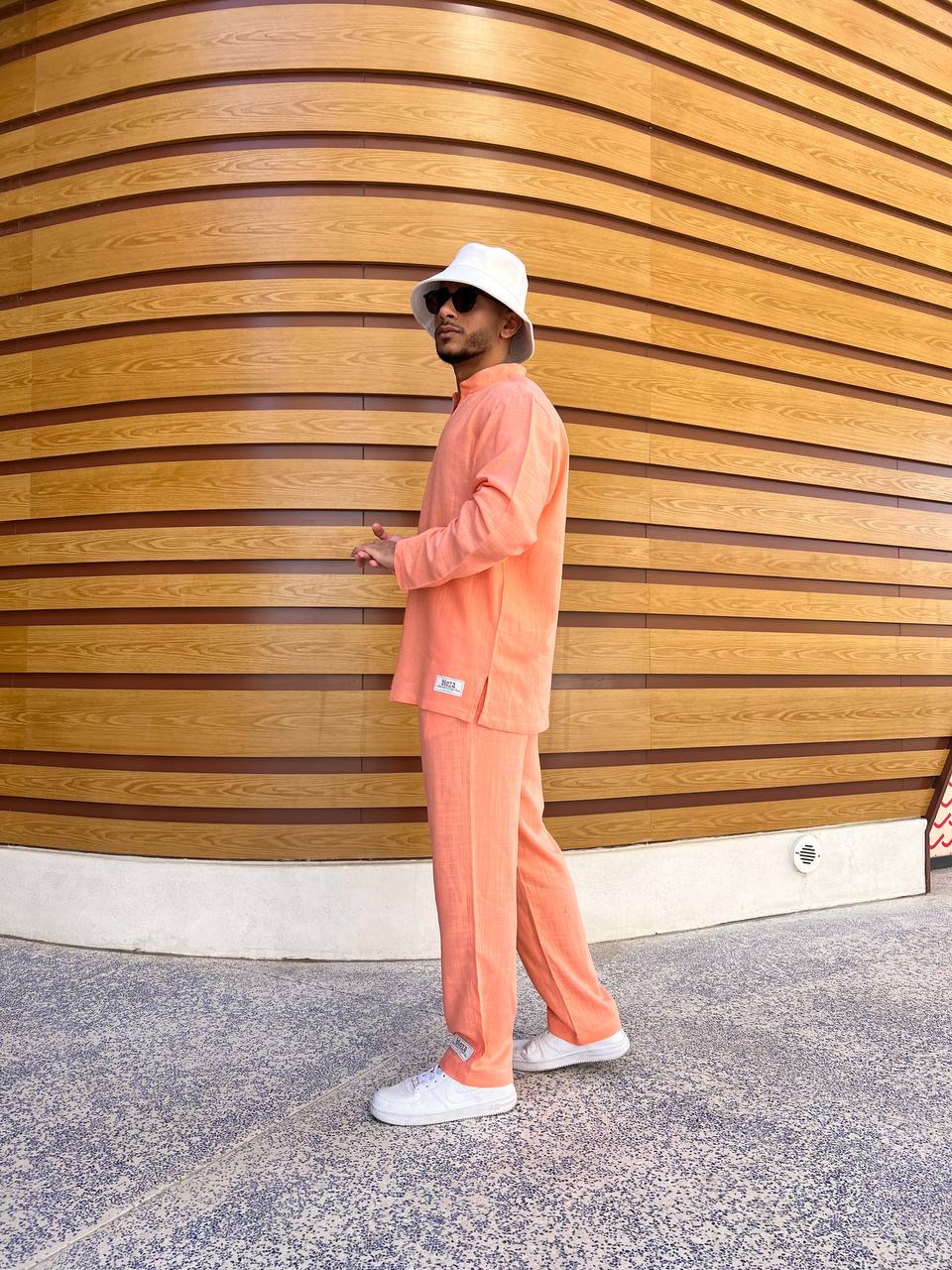 Essential linen Chinese collar T-shirt and pants