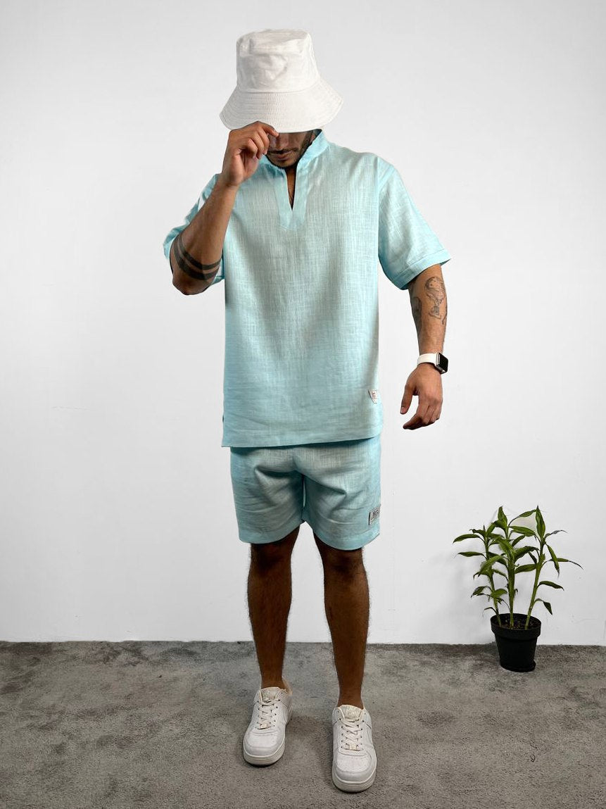 Essential linen Chinese collar Tshirt and short