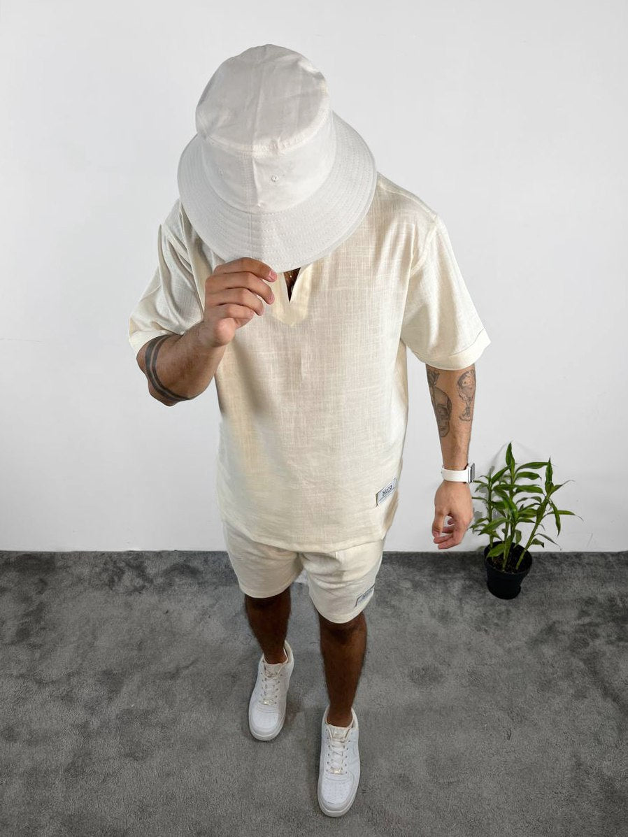 Essential linen Chinese collar Tshirt and short