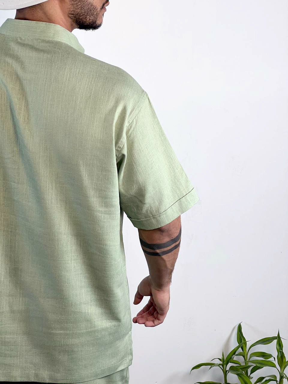 Essential linen Chinese collar Tshirt and short