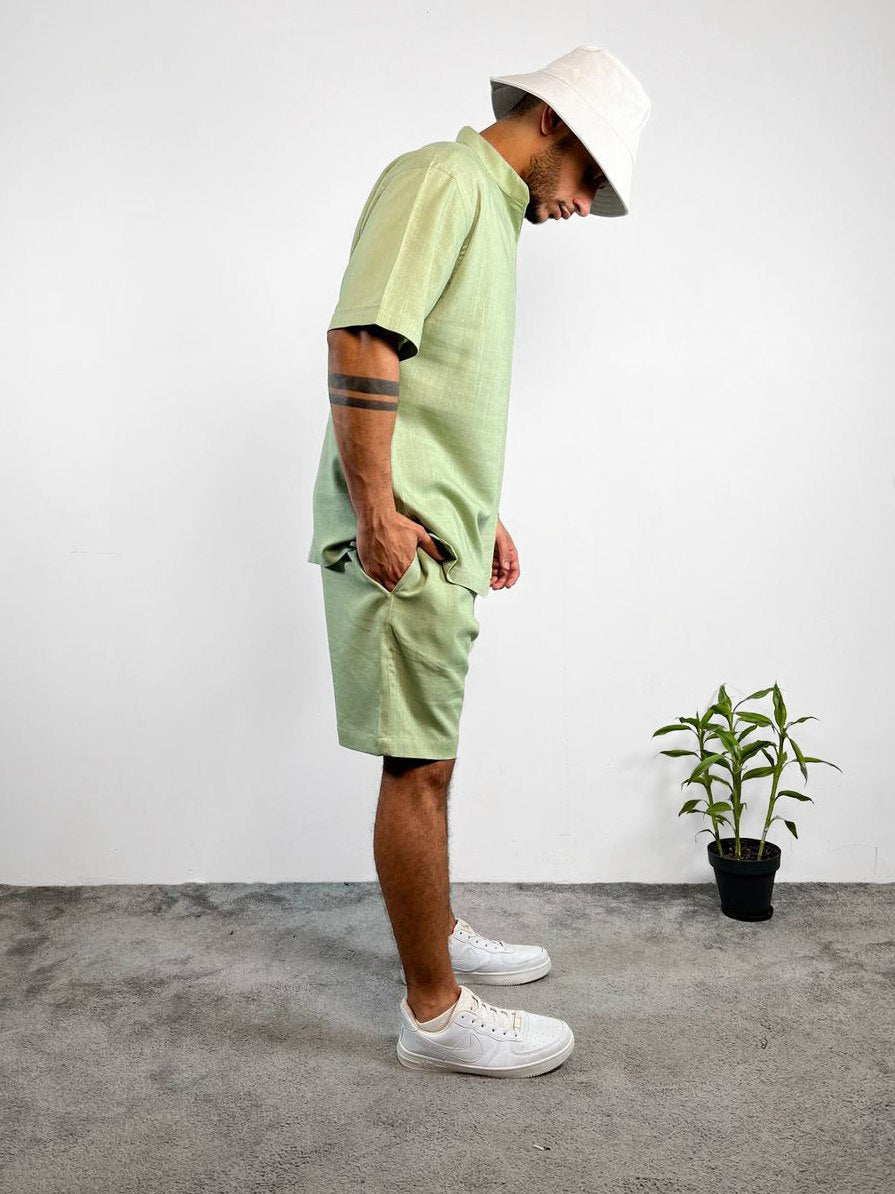 Essential linen Chinese collar Tshirt and short
