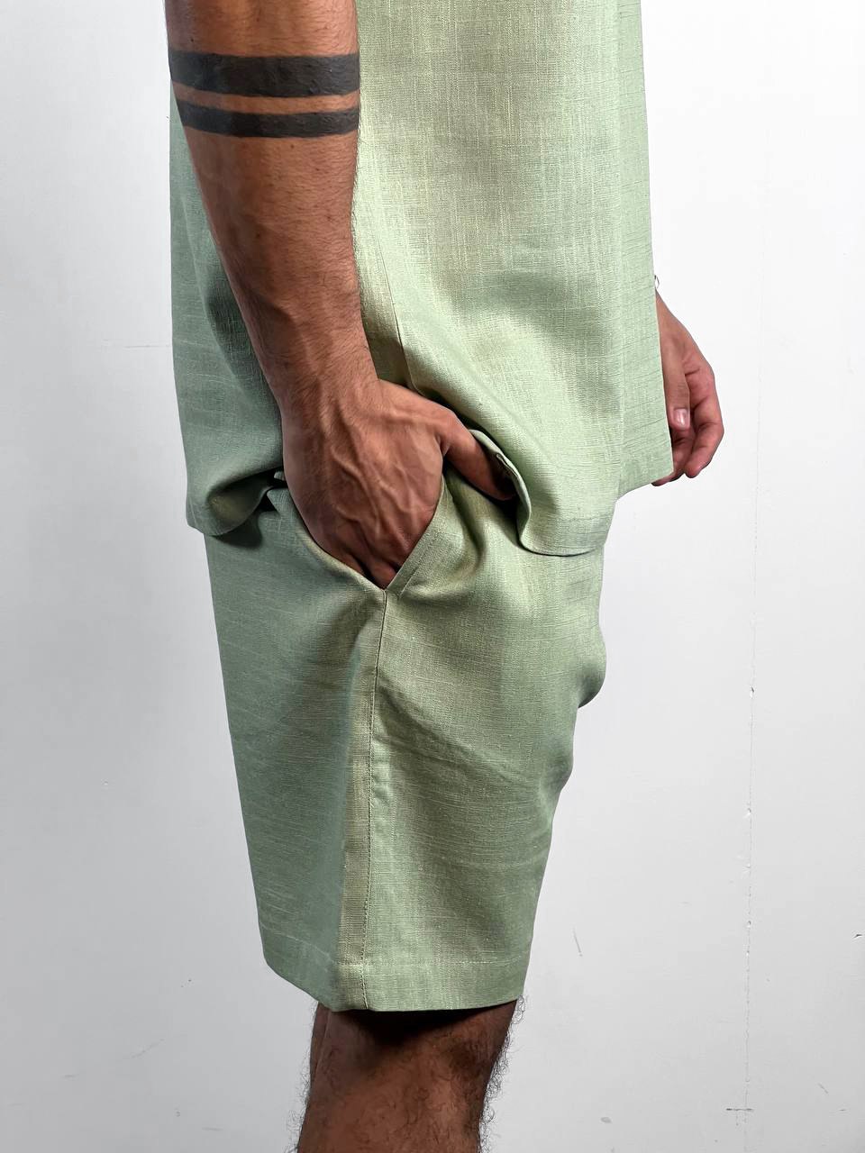 Essential linen Chinese collar Tshirt and short