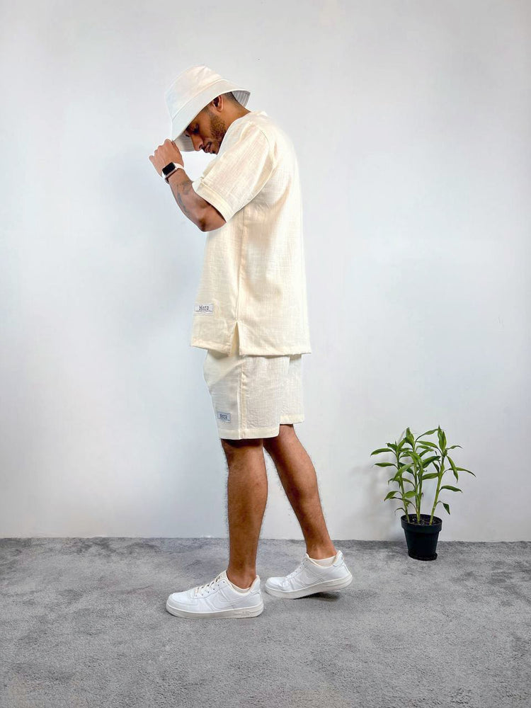 Essential linen Chinese collar Tshirt and short