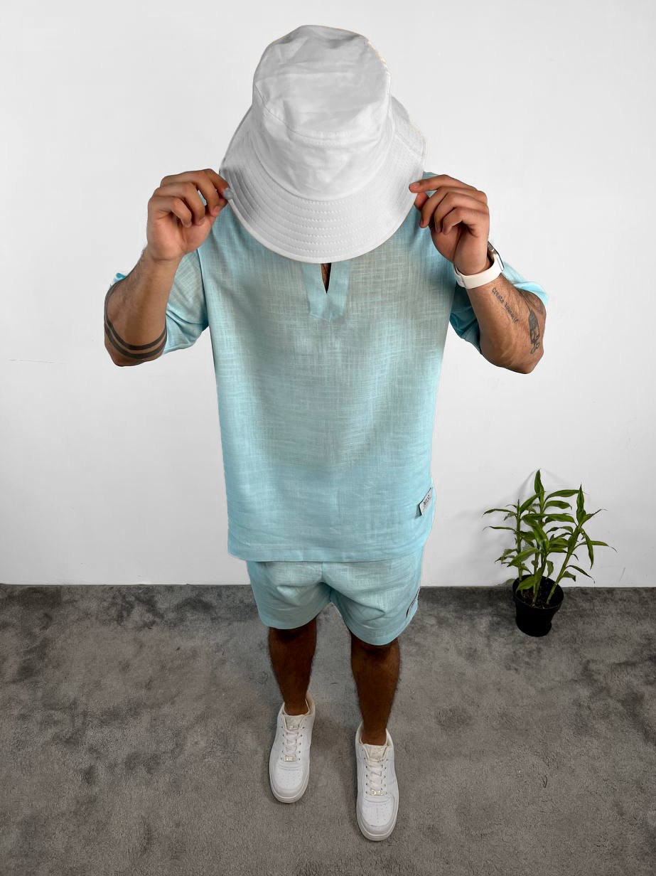 Essential linen Chinese collar Tshirt and short